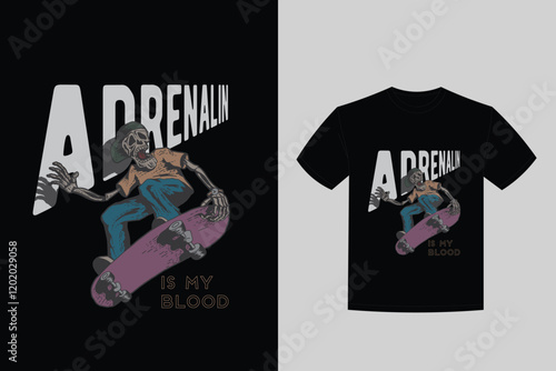 skateboard t shirt label design with illustration skeleton playing skateboard