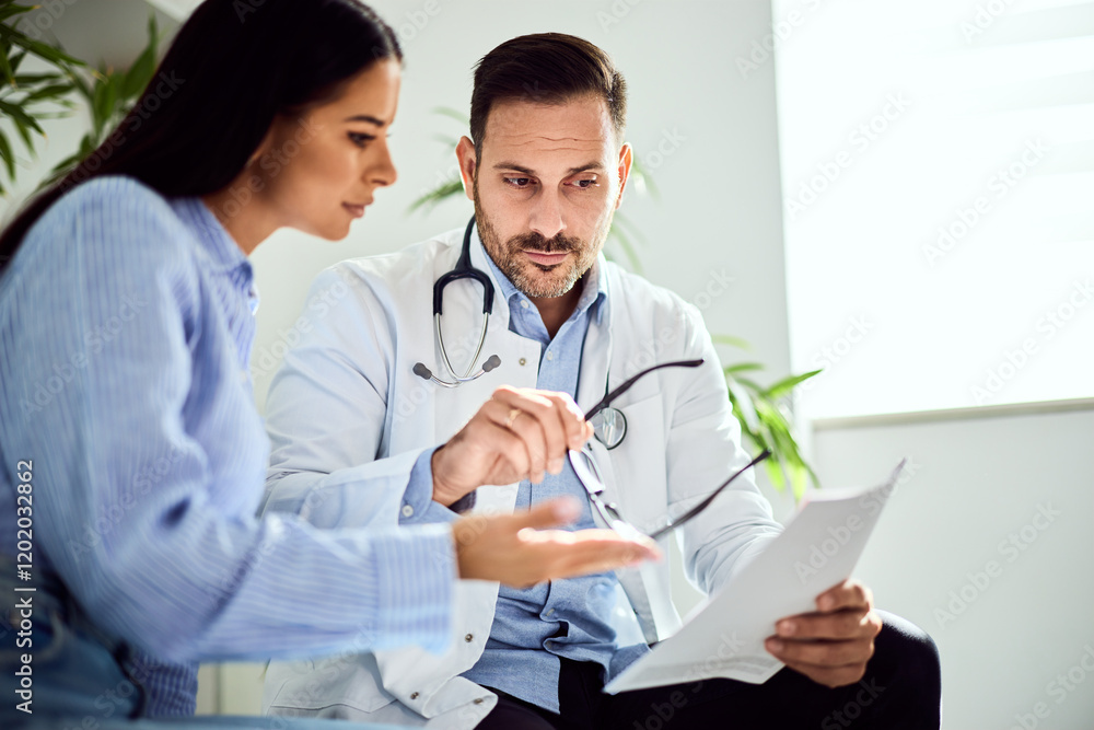 Doctor and Patient Discussing Medical Results in a Healthcare Office Doctor and Patient Discussing Medical Results in a Healthcare Office