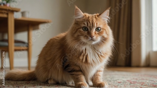 Fawn british longhair cat in the living room