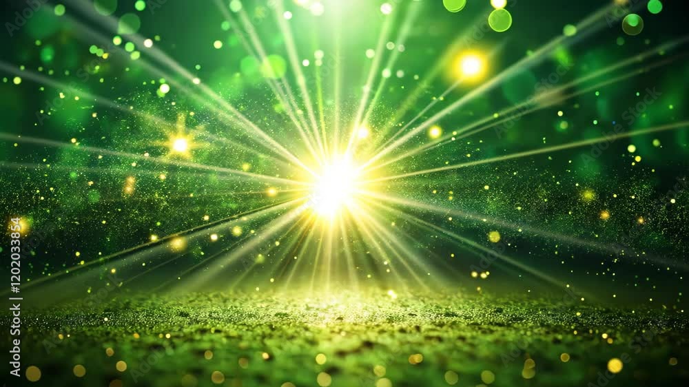 Glittering, shiny green and gold abstract background with rays of sun, dynamic, energy illustration for St. Patrick's day Glittering, shiny green and gold abstract background with rays of sun, dynamic, energy illustration for St. Patrick's day