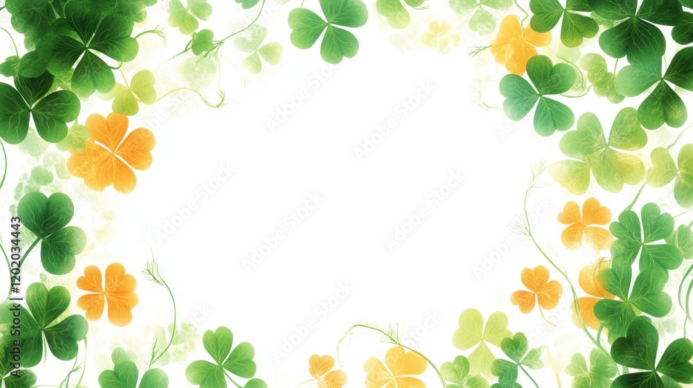 A vibrant border of green and yellow clovers surrounds a blank center, evoking a fresh, cheerful, and natural feel. A vibrant border of green and yellow clovers surrounds a blank center, evoking a fresh, cheerful, and natural feel.