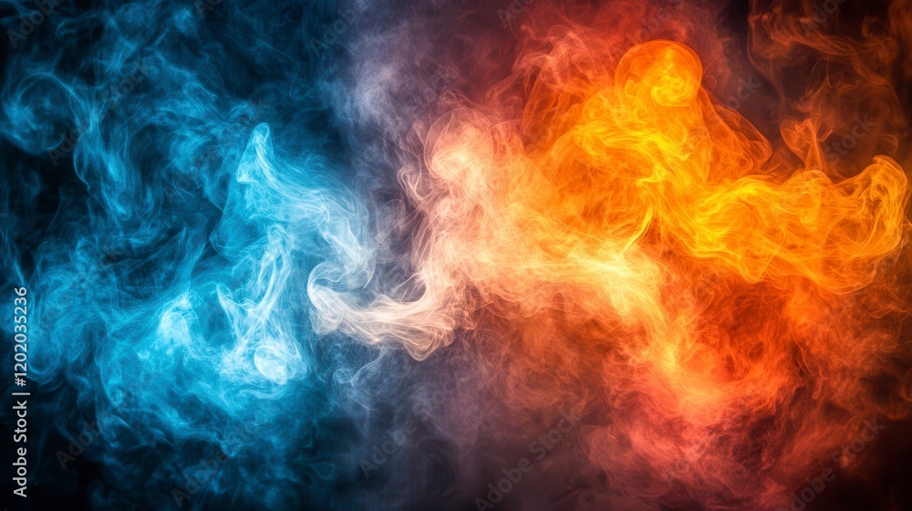 Abstract Swirling Blue and Orange Smoke Fiery and Cool Vapor Texture Dramatic Contrast Background Abstract Swirling Blue and Orange Smoke Fiery and Cool Vapor Texture Dramatic Contrast Background