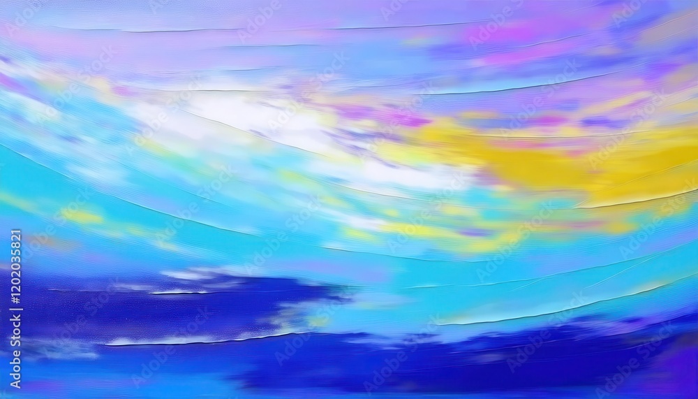 Obraz premium ethereal abstract horizon blending vibrant blue, yellow, and lavender hues, ideal for modern decor or artistic projects