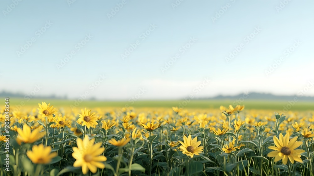 Fototapeta premium Vibrant sunflower field under a clear sky,symbolizing joy and contentment
