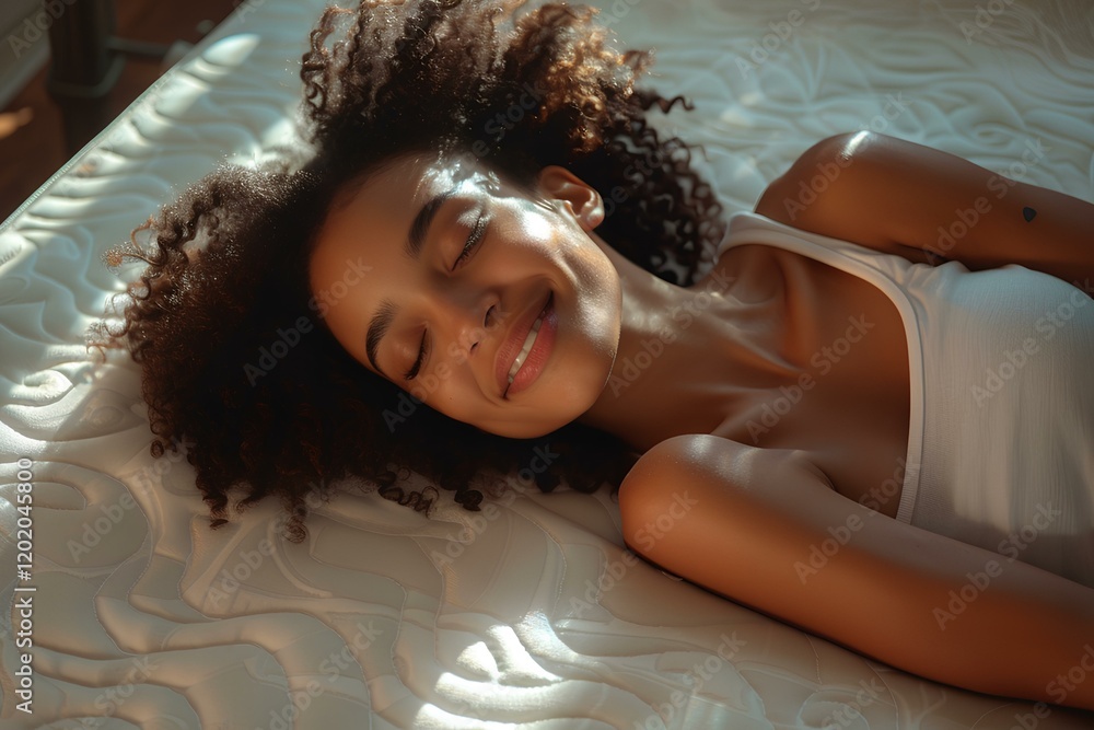 Naklejka premium A beautiful young woman laying on top of a bed