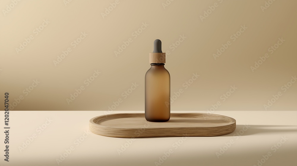 A frosted dropper bottle with no label, styled with a natural wood tray and a soft beige backdrop. A frosted dropper bottle with no label, styled with a natural wood tray and a soft beige backdrop.