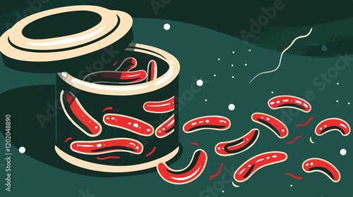 Opened Can of Worms Concept Flat Vector Icon for App photo