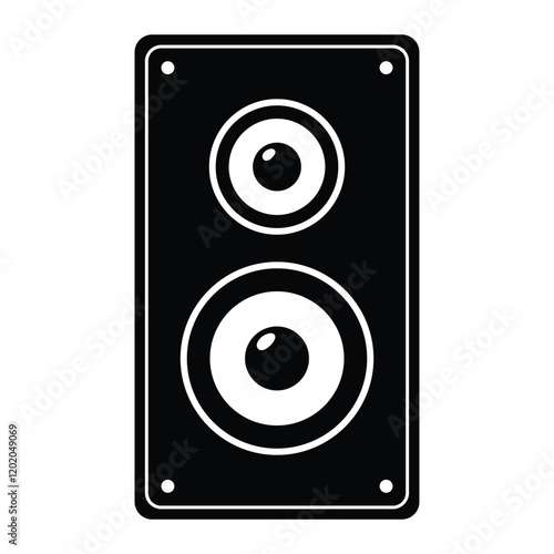 Music speaker vector icon. Perfect for audio systems, sound equipment, or music-related designs. Black silhouette isolated on white background.