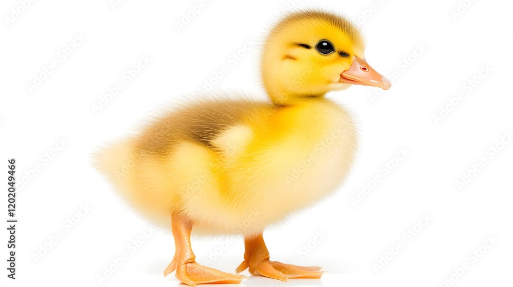 Tiny Yellow Duckling Standing and Looking Up on White Background Tiny Yellow Duckling Standing and Looking Up on White Background