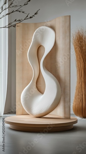 Abstract Modern Wooden Sculpture Display photo