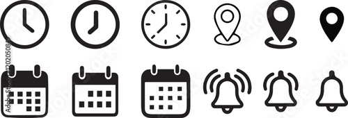 Date, Time, Address icon set. Event icons vector. Location, Calendar & clock icon transparent png. eps File