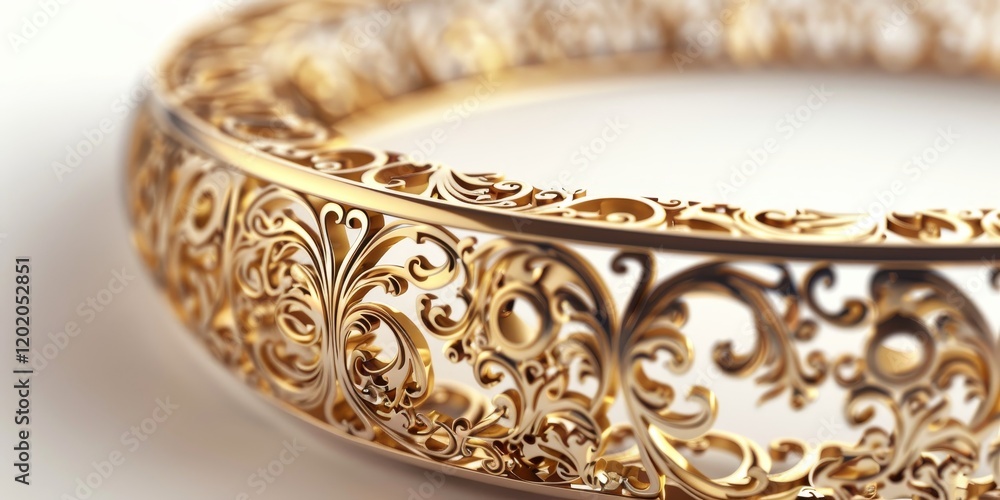 Intricately designed golden ring with ornate floral patterns. Intricately designed golden ring with ornate floral patterns.