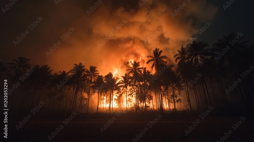 Obraz premium Vivid Jungle Fire at Night with Orange Flames