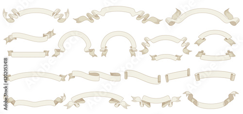 Vintage Ribbon Banners Set, Decorative Design Elements, collection of isolated illustrations horizontal elegant banners for slogan or title