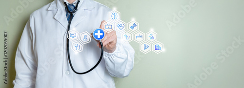 Medicine and good health. Concept of health care and social health insurance, access to health care.