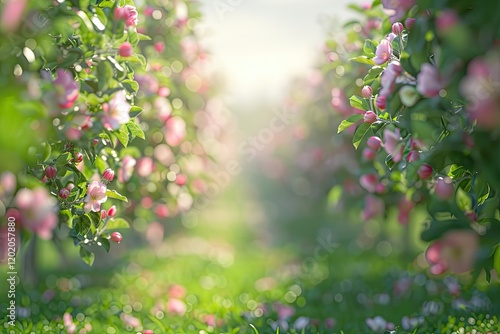 Wallpaper Mural High Quality Visual of Blossoming Apple Orchard, Blurred Background, Torontodigital.ca