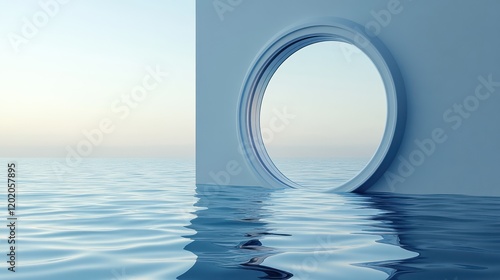 Ocean portal, flooded wall, sunrise, calm sea, escape photo