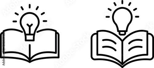 "Open Book with Light Bulb Icon - Symbolizing Ideas, Learning, and Innovation"