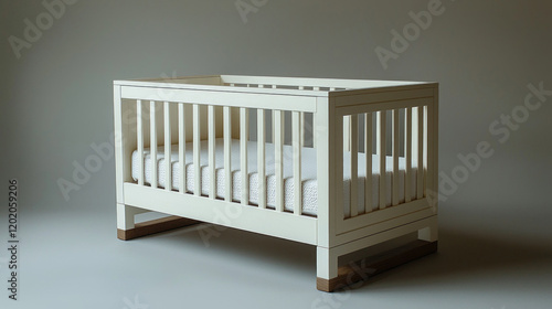 Modern convertible crib features sleek white design adjustable mattress height and removable sides making it suitable for infants and easy transition toddler bed. photo