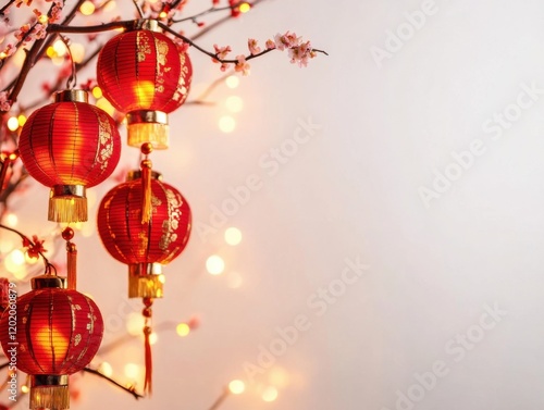 A tree with red lanterns hanging from it