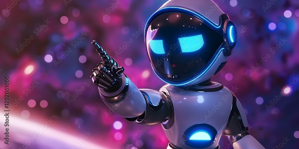 Fototapeta premium A robot with a blue background with stars and stars Network robot artificial intelligence future