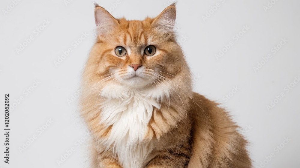 Portrait of Fawn british longhair cat on grey background Portrait of Fawn british longhair cat on grey background
