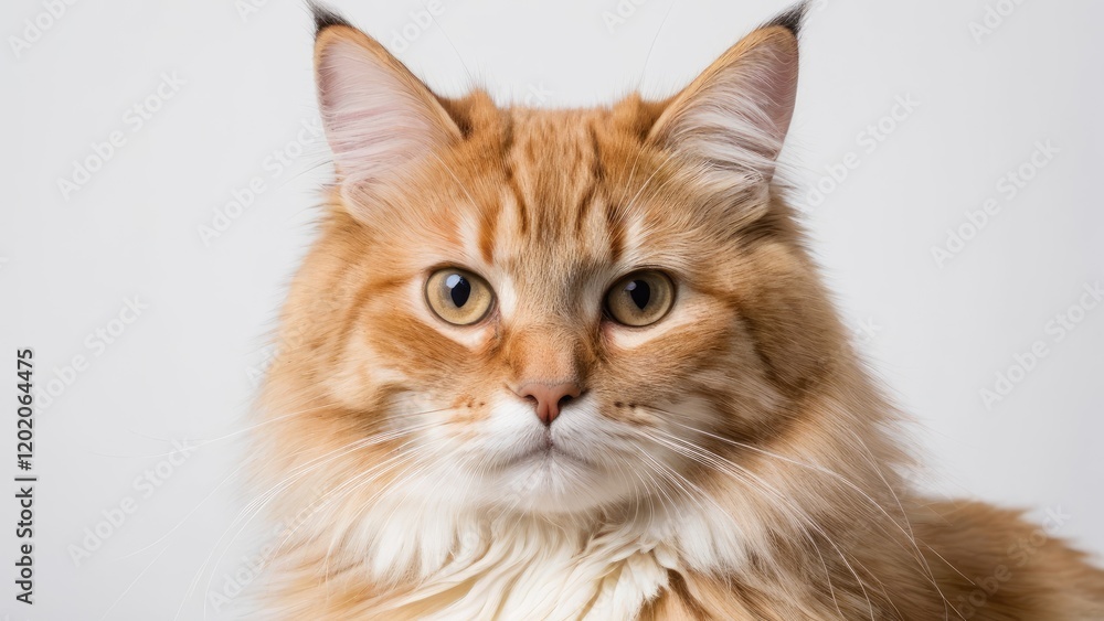 Portrait of Fawn british longhair cat on grey background Portrait of Fawn british longhair cat on grey background
