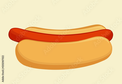 Pop Art Hotdog: Plain, Simple, Bun, Blank Background, Bright, Bold, Colorful, Food Art, Graphic, Illustration, Minimalist, Retro