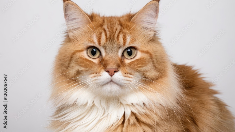 Portrait of Fawn british longhair cat on grey background Portrait of Fawn british longhair cat on grey background
