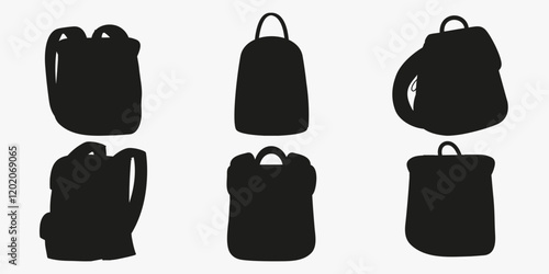 Set silhouette backpack, briefcase, schoolbag hand drawn. School and travel