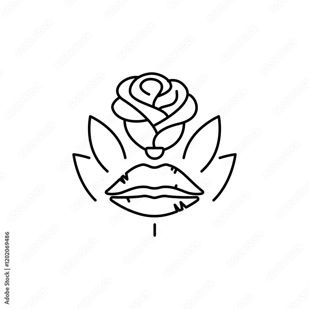 Obraz premium Outline Rose with Lips icon with lips