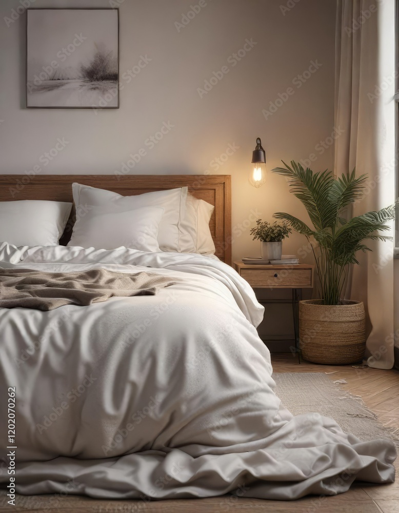 Φωτογραφία Calming bedroom sanctuary with a plush pillow and soft blankets in muted tones,