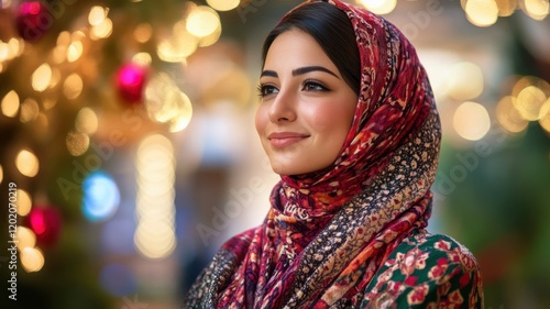 Wallpaper Mural Joyful woman in festive lights wearing traditional cultural attire. International Women's Day Torontodigital.ca