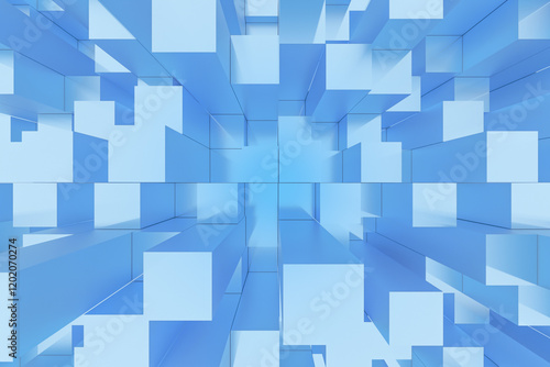 Abstract 3d background with blue geometric blocks