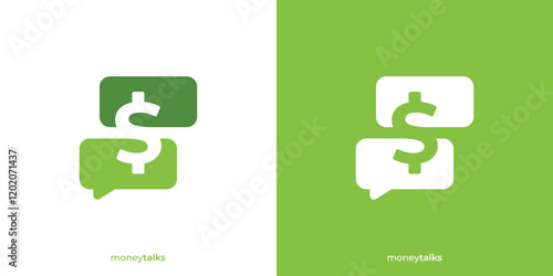 Creative Money Talks Logo. Dollar Sign and Bubble Chat Graphic Icons. Business Talk Logo Design Template.