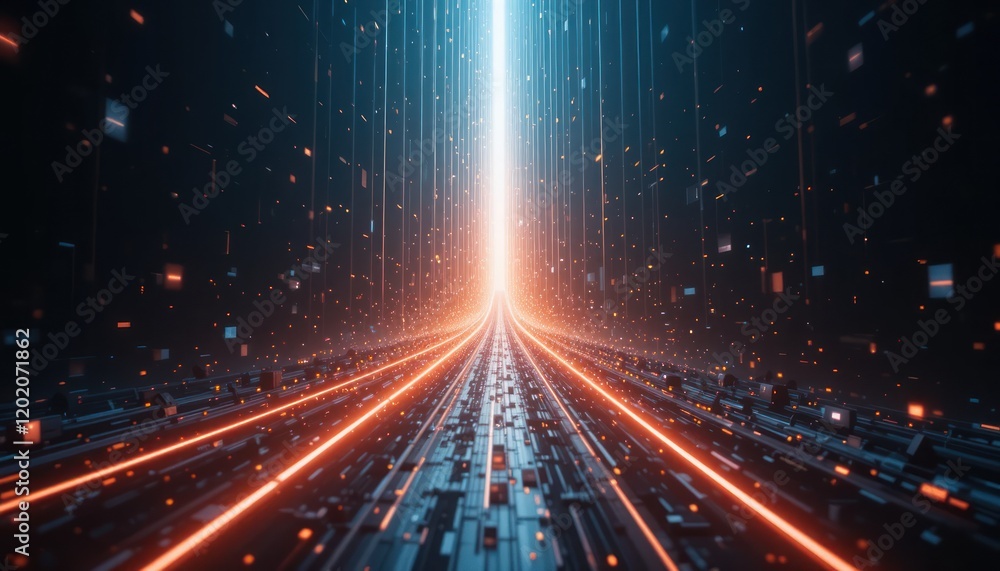 Obraz premium Futuristic highway data stream, digital city background, tech concept