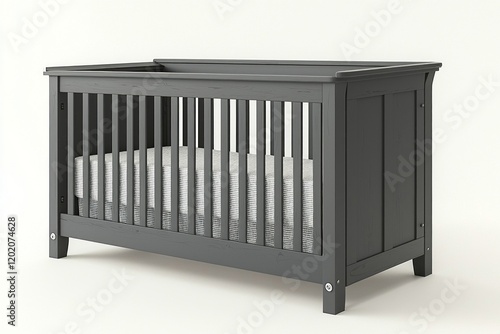 Wallpaper Mural stylish crib showcases sleek matte gray finish and breathable mesh panels designed for safety and comfort in contemporary nursery. Its clean lines complement any decor. Torontodigital.ca