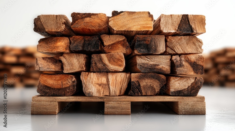 This image captures layered firewood resting on a textured wooden base, highlighting the interplay of shapes and textures in a rustic outdoor storage scenario. This image captures layered firewood resting on a textured wooden base, highlighting the interplay of shapes and textures in a rustic outdoor storage scenario.
