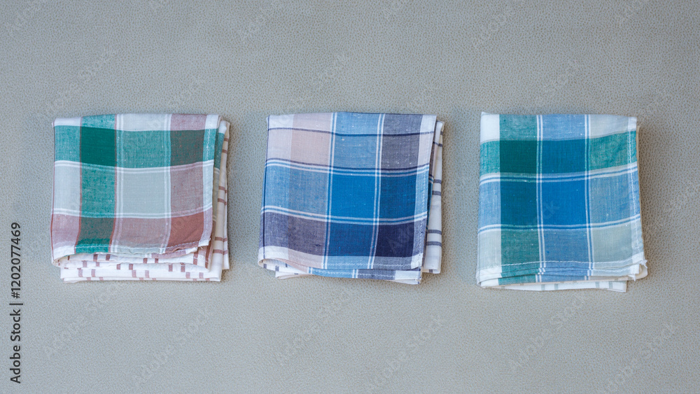 Set of vintage stripped handkerchiefs for men.