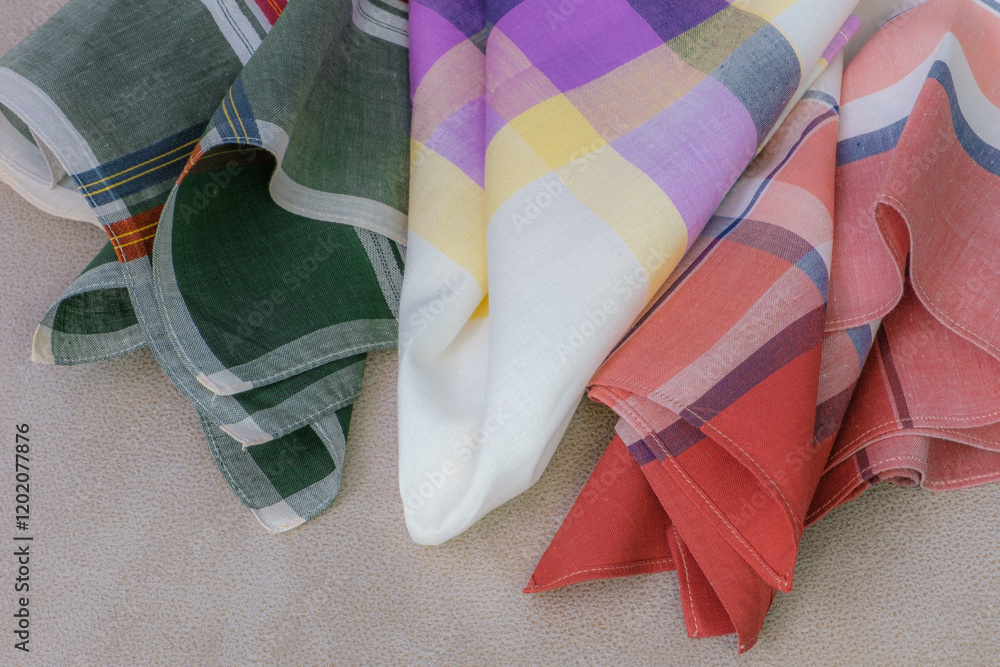 Set of vintage stripped handkerchiefs for men.