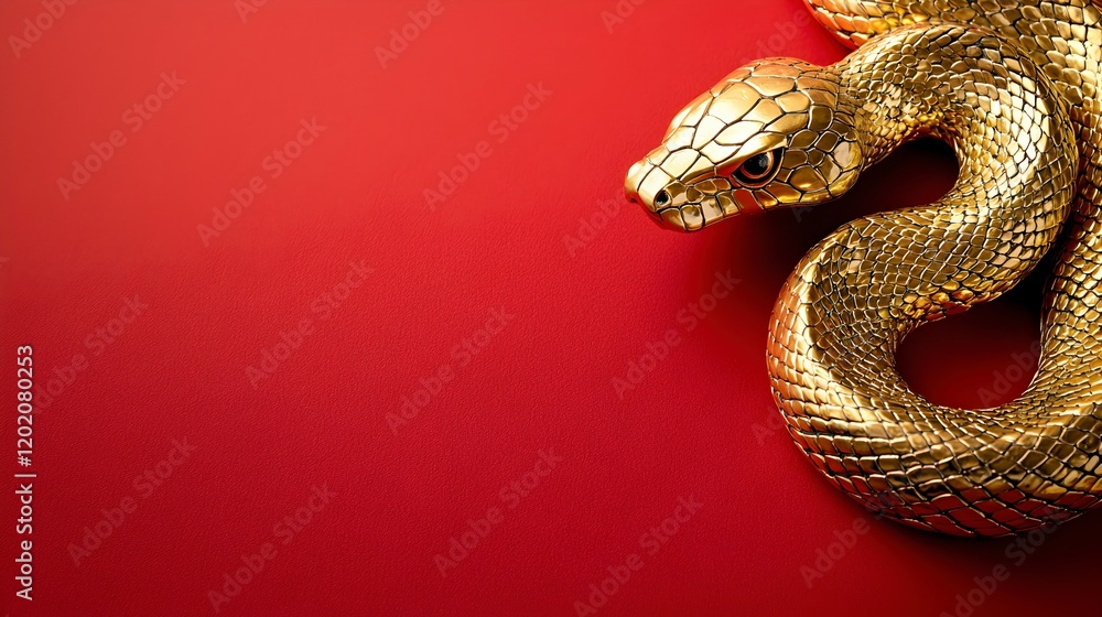 Fototapeta premium Golden Snake on Red Background