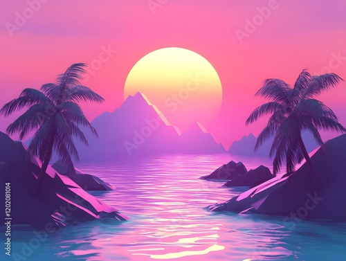 Tropical sunset over tranquil ocean waters. photo