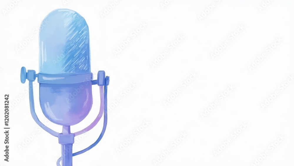 Artistic Blue Microphone Sketch on White Background with Space for Copy Text Artistic Blue Microphone Sketch on White Background with Space for Copy Text