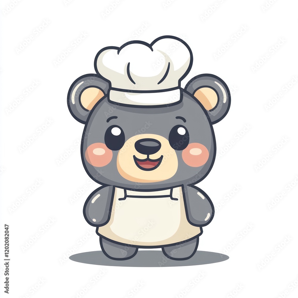 Cute chef bear baking; kitchen background; children's book illustration Cute chef bear baking; kitchen background; children's book illustration