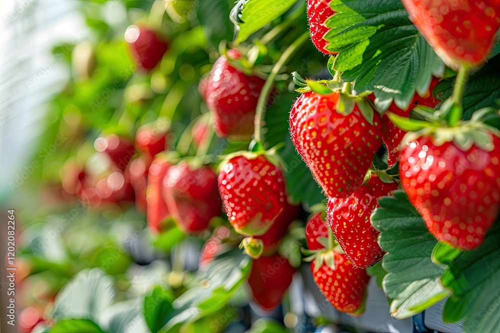 Rows of Fresh Strawberries Grown in Greenhouses Organic Agriculture Concept Rows of Fresh Strawberries Grown in Greenhouses Organic Agriculture Concept