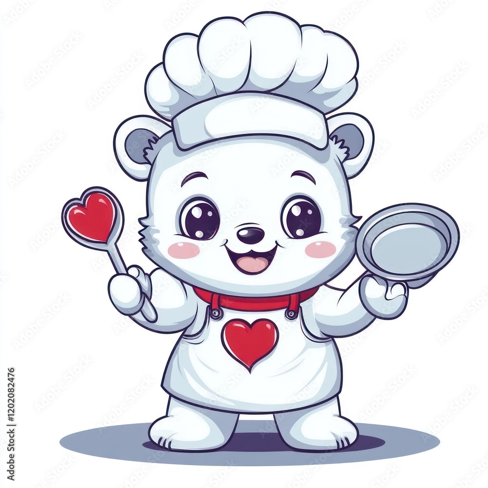 Cute polar bear chef cooking, Valentine's Day Cute polar bear chef cooking, Valentine's Day