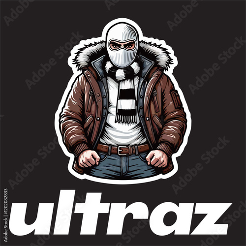 illustration vector graphic of Football fans ultras hooligan wear balaclava use football scarf design for logo, t-shirt, etc