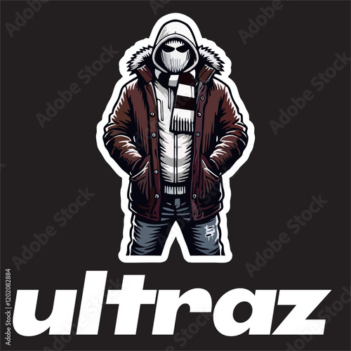 illustration vector graphic of Football fans ultras hooligan wear balaclava use football scarf design for logo, t-shirt, etc