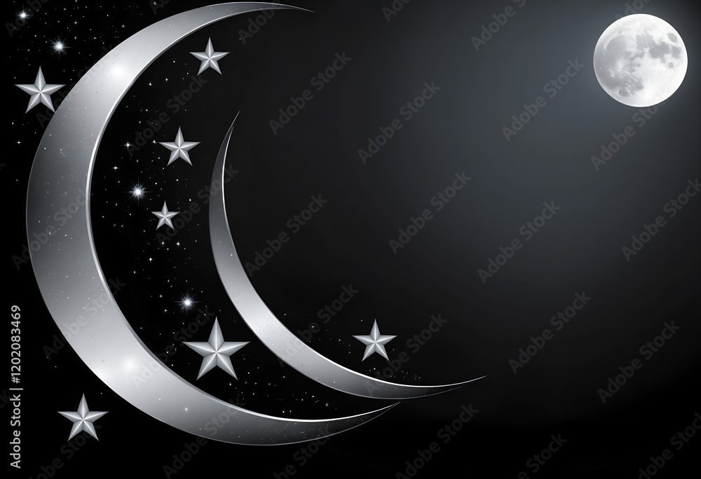 Fototapeta premium fantasy representation, waning moons, stars and full moon on black background