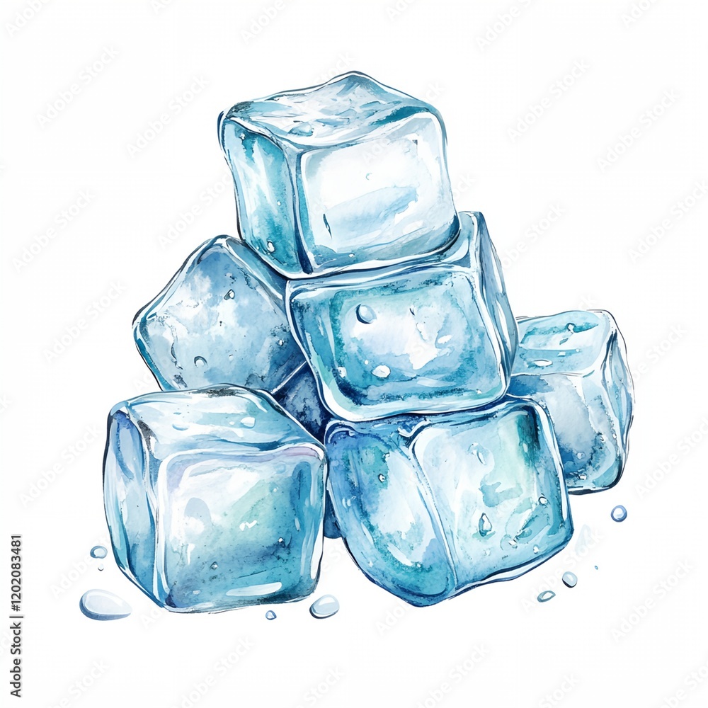 Obraz premium Stack of ice cubes with water droplets on them